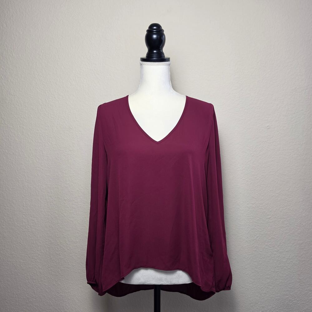 Abbeline Burgundy Chiffon Blouse Medium